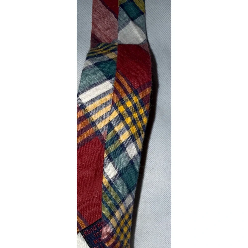Brooks Brothers Mens Madras Plaid Tie Red Green Yellow Hand‎ Woven India Cotton